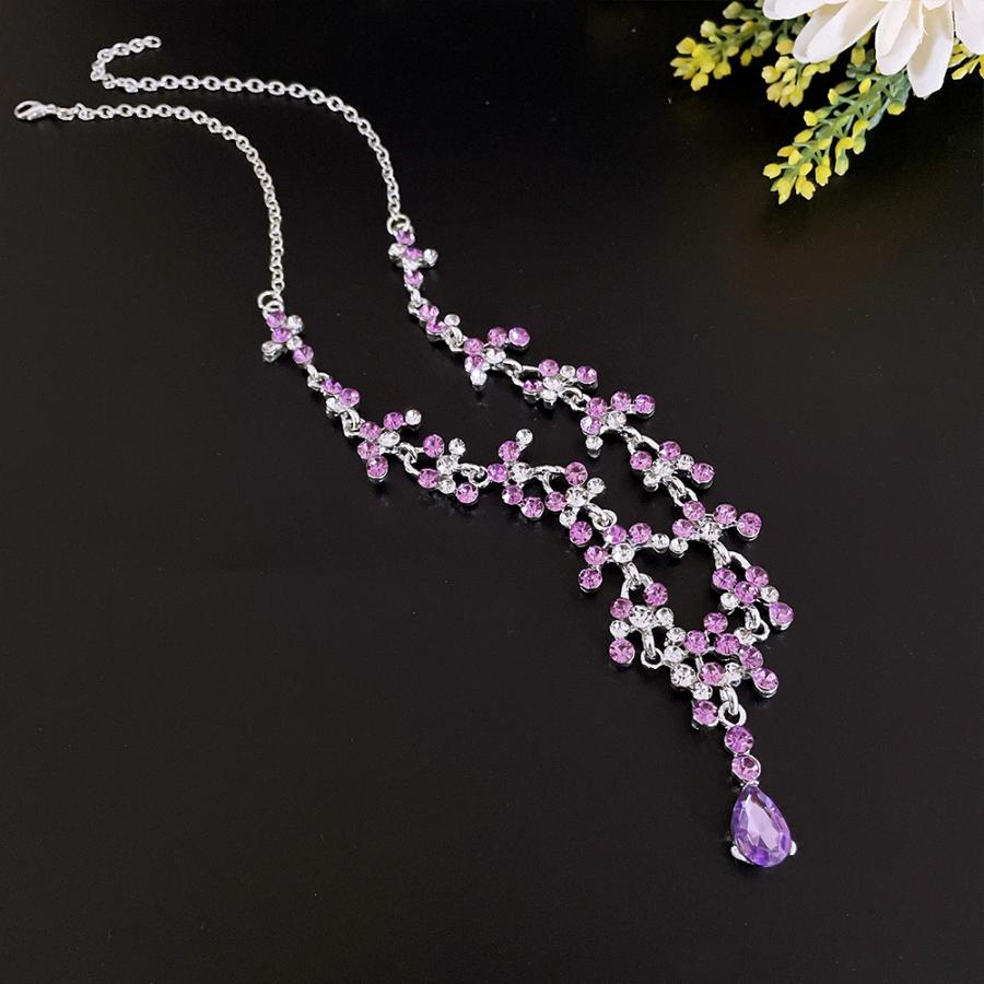 ウェディングネックレス ピアス セット パープル 紫 結婚式