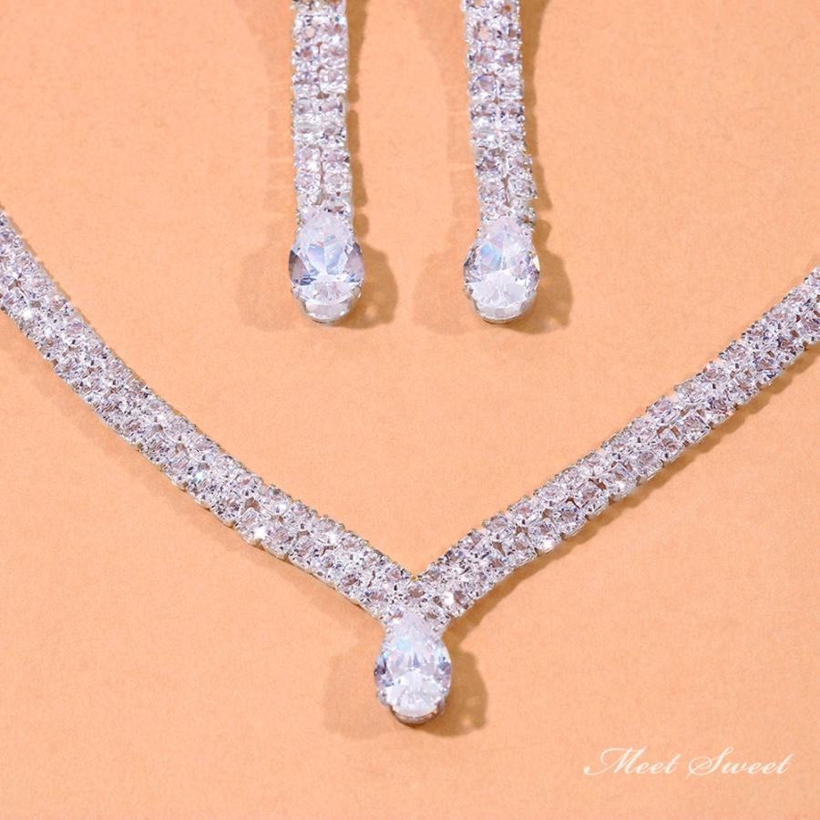 ウェディングネックレス ピアス セット シンプル 結婚式アクセサリー