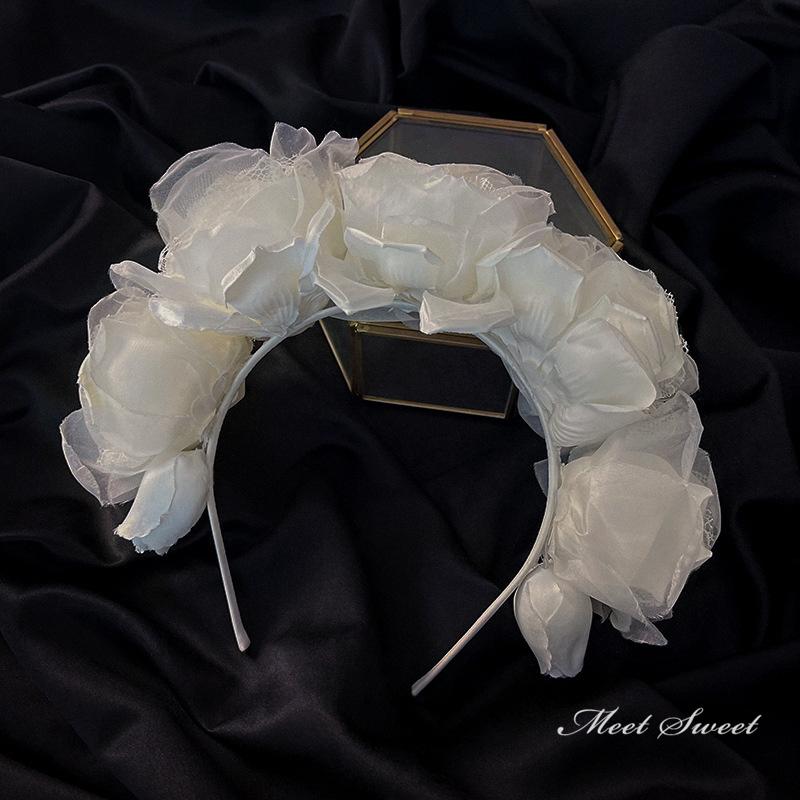 ウェディングヘッドドレス チュール フラワー カチューシャ 花冠 結婚