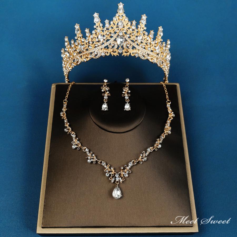 ウェディングヘッドドレス ティアラ ピアス ネックレス プリンセス