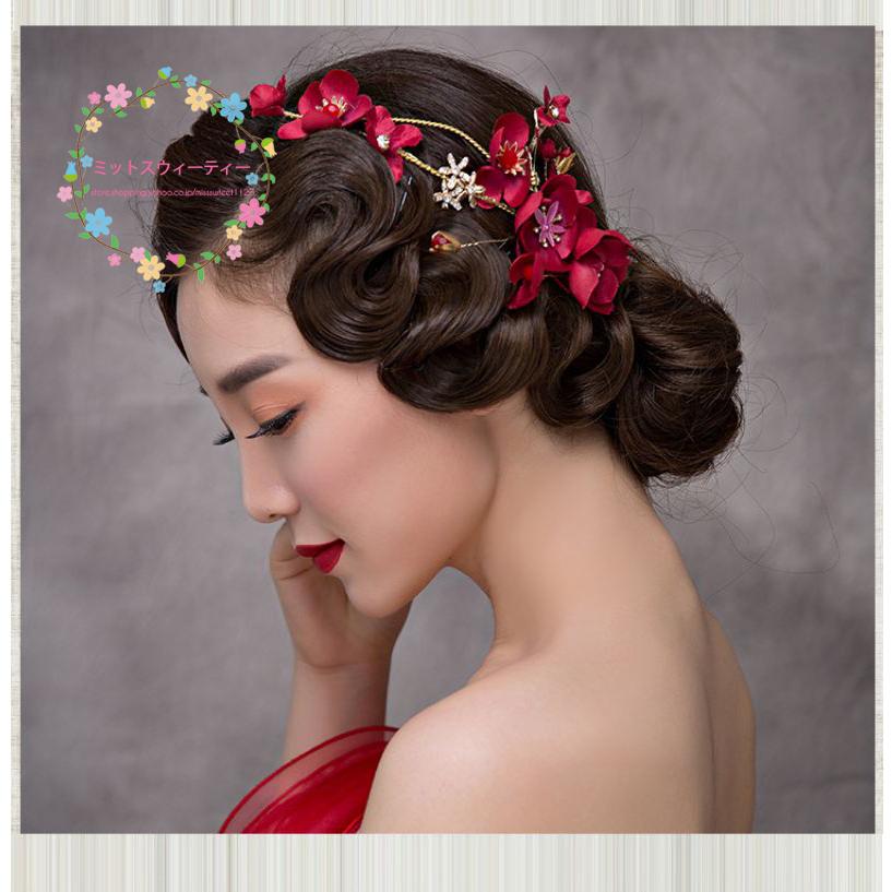 ウエディング 髪飾り ヘッドドレス 赤 花 ヘアアクセサリー ピン 髪留め ブライダル 花嫁 結婚式 成人式 発表会 演奏会 披露宴 パーティー 二次会 セレモニー Km340 ミットスウィーティー 通販 Yahoo ショッピング
