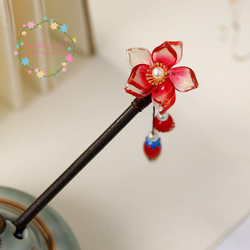 かんざし 簪 アクセサリー ヘアアクセサリー 手作り 結婚式 赤