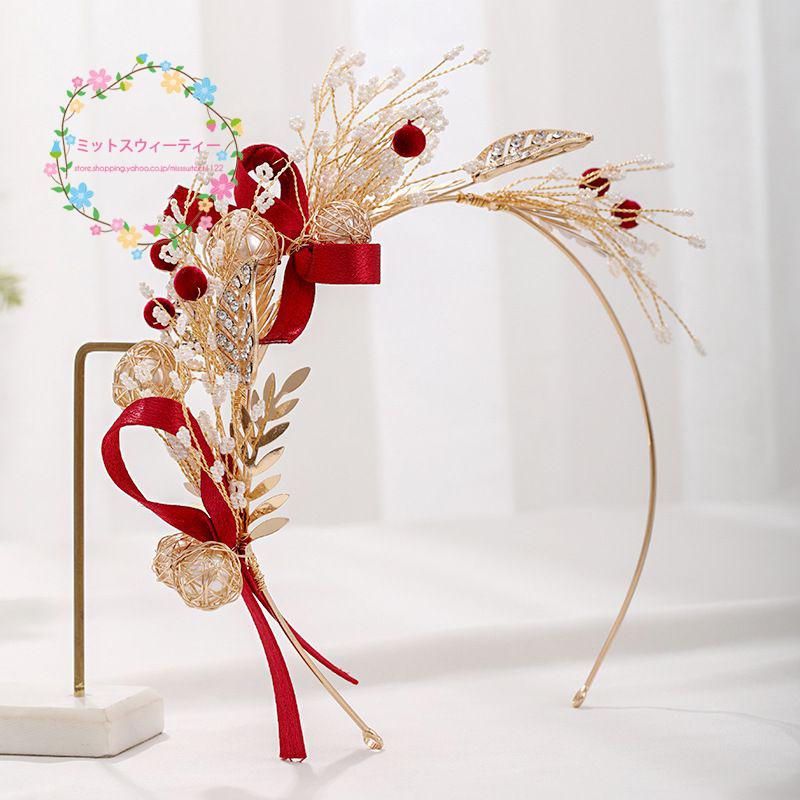 カチューシャ ヘッドドレス 髪飾り ヘアアクセサリー リボン リーフ レッド クリスマス 二次会 結婚式 ウェディング ヘッドアクセサリー ブライダル 発表会 Km532 ミットスウィーティー 通販 Yahoo ショッピング