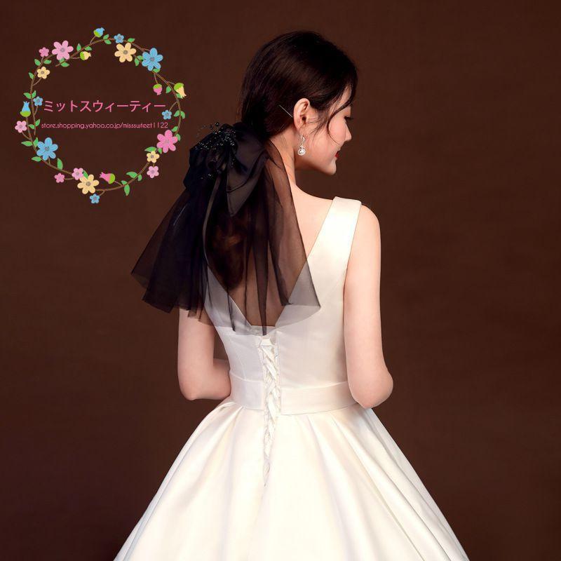 リボン キュート ショート丈ベール チュール パーティー 結婚式 ヘッド 