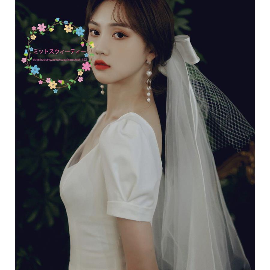 ウエディングベール ベール ヴェール リボン ショートベール ヘッドドレス リボンベール 可愛い 結婚式 花嫁 ブライダル 二次会 韓国挙式  ウェディング :km772:ミットスウィーティー - 通販 - Yahoo!ショッピング