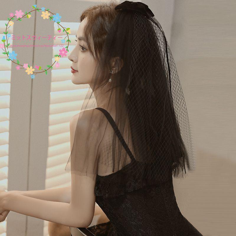 ウエディングベール リボンベール ブラック ウェディングベール ブライダルベール 小物 結婚式 花嫁 ショート丈 カラーベール 黒 旅行 撮影 前撮り 後撮り Km819 ミットスウィーティー 通販 Yahoo ショッピング