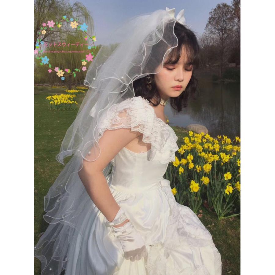 ウエディングベール ロリータ ベール ショートベール ミドルベール 波線 ボリューム ヘッドドレス リボン 可愛い 花嫁 結婚式 ブライダル 二次会 前撮り 撮影 Km0 ミットスウィーティー 通販 Yahoo ショッピング