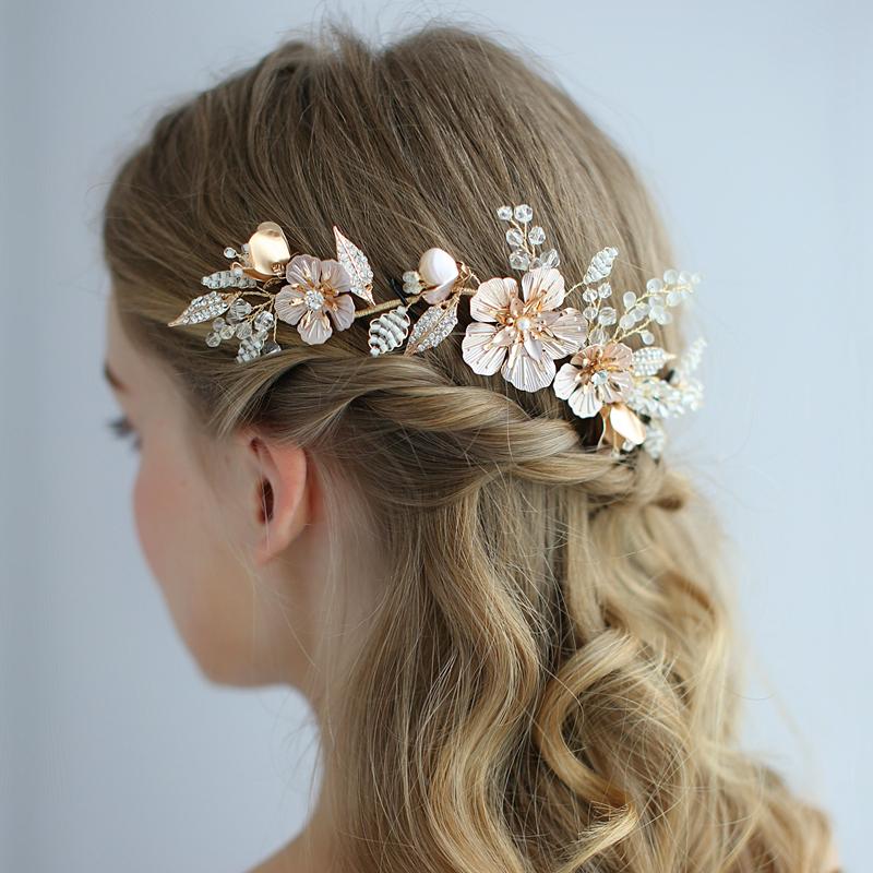 フラワー ヘアバンド+Uピン 髪飾り ヘアアクセサリー ピンクゴールド ウエディング ブライダル パーティー 二次会 成人式 結婚式 花嫁 発表会 演奏 会 披露宴 :km844:ミットスウィーティー 通販 ヘア 花 ゴールド パーティー バレッタアクセサリー コーム 発表会 二次会