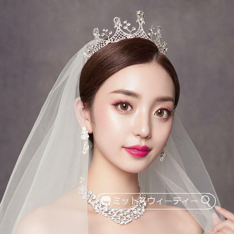ウェディング ティアラ ネックレス イヤリング クラウン 結婚式 花嫁 ブライダル 二次会 発表会 髪飾り ヘッドドレス ウエディング ラインストーン ダイヤモンド Km934 ミットスウィーティー 通販 Yahoo ショッピング