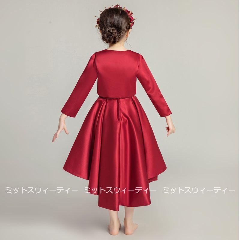 ピアノ発表会 子供ドレス 花飾り ピンク ブルー レッド ボレロ キッズドレス 女の子 ショート丈 フォマールドレス フィッシュテールドレス ガールズ ワンピースの画像