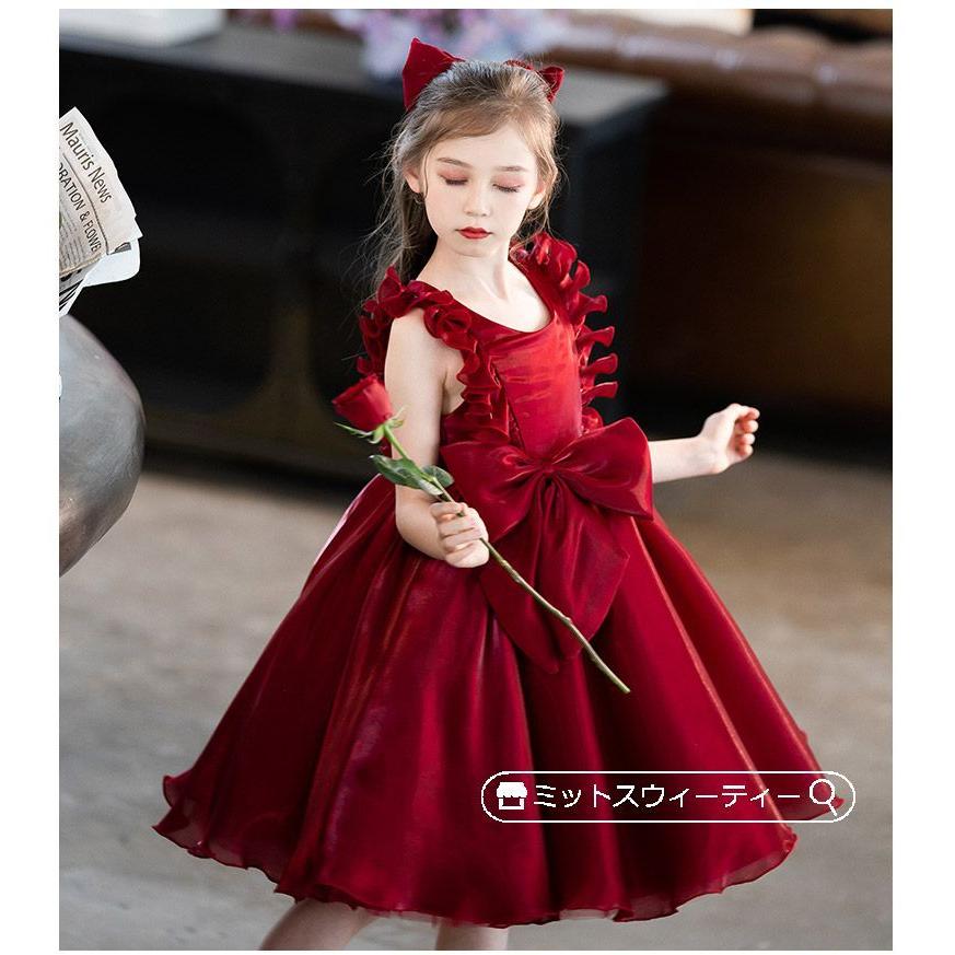 発表会 子供ドレス 女の子 レッド ホワイト フォーマル ピアノ演奏会 ダンス衣装 結婚式 キッズドレス 子供服 パーティドレス フォーマル ミニドレス ステージの画像
