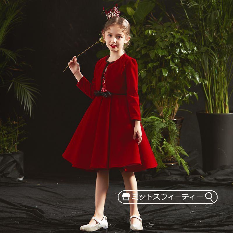 発表会 子供ドレス 2点セット 赤 ボレロ 秋冬 女の子 フォーマル 演奏