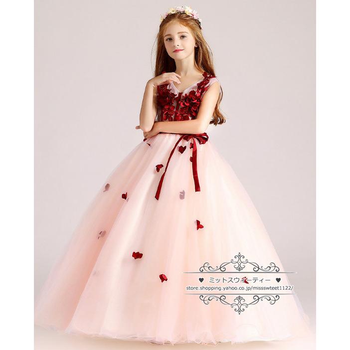カラードレス キッズ ドレス 子供ドレス ピンク 赤 花 プリンセス