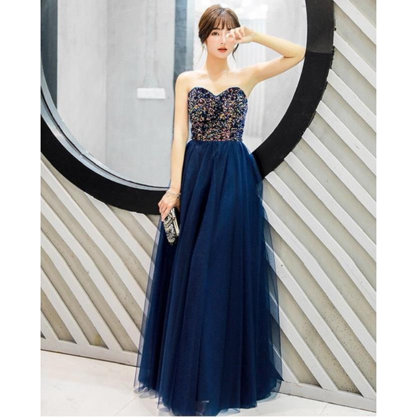 イヴニングドレス パーティードレス スパンコール カラーネイビー