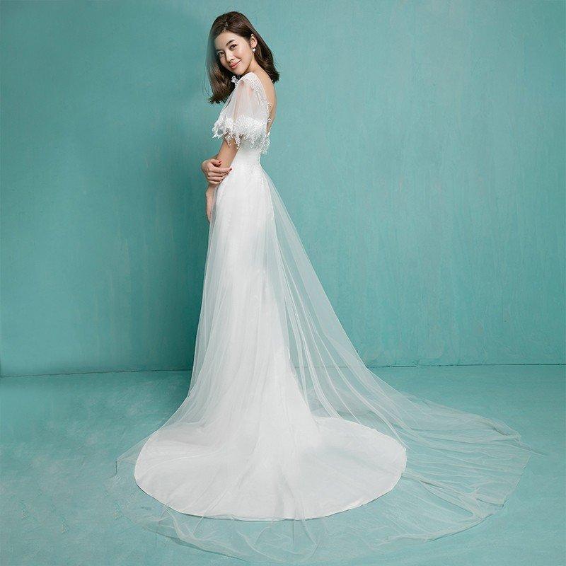 ウエディングドレス 半袖 白 結婚式 花嫁 ロングドレス 二次会 パーティードレス aライン ウェディングドレス 演奏会 フォーマルドレス ブライダル 披露宴_1