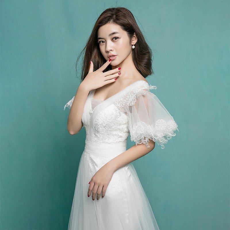 ウエディングドレス 半袖 白 結婚式 花嫁 ロングドレス 二次会 パーティードレス aライン ウェディングドレス 演奏会 フォーマルドレス ブライダル 披露宴_3