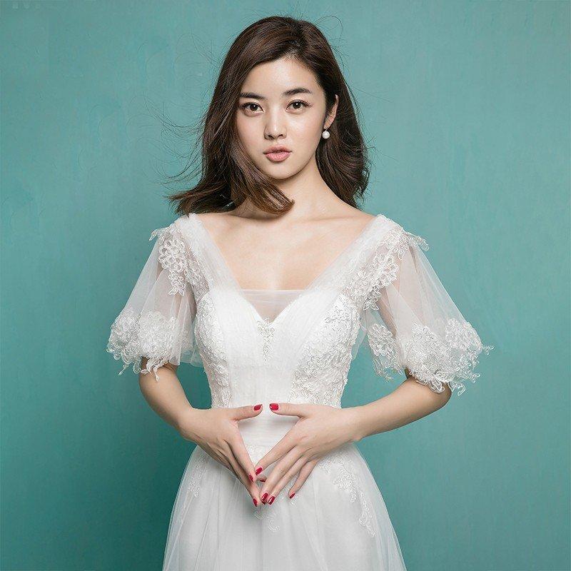 ウエディングドレス 半袖 白 結婚式 花嫁 ロングドレス 二次会 パーティードレス aライン ウェディングドレス 演奏会 フォーマルドレス ブライダル 披露宴_4