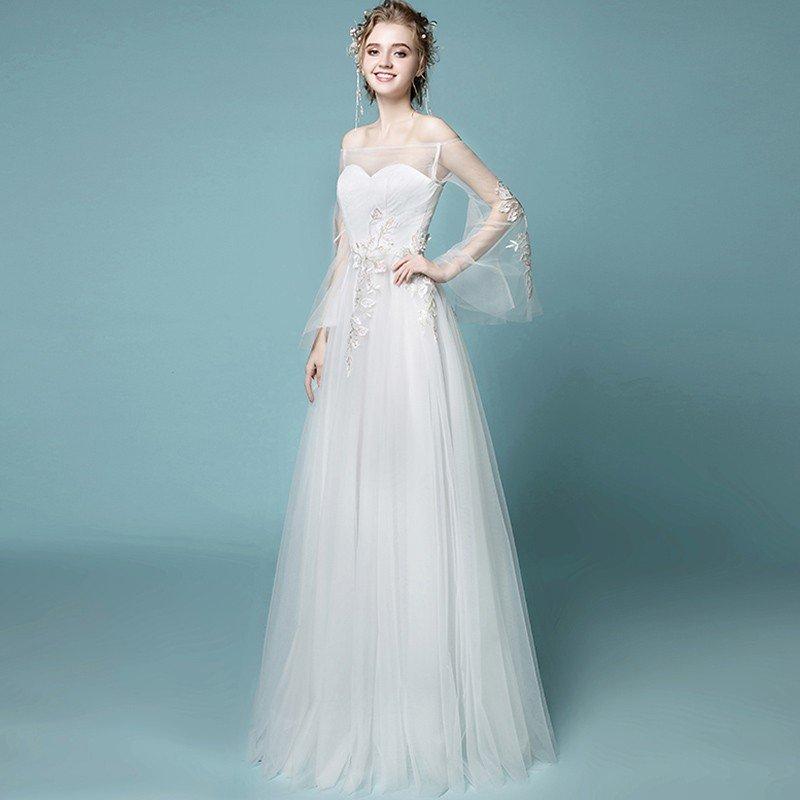 ウエディングドレス Aライン 安い 長袖 ウェディングドレス ロング 花嫁 結婚式 白 パーティードレス 二次会 ブライダルワンピース 演奏会 イブニングドレス Newazhs046 ミットスウィーティー 通販 Yahoo ショッピング
