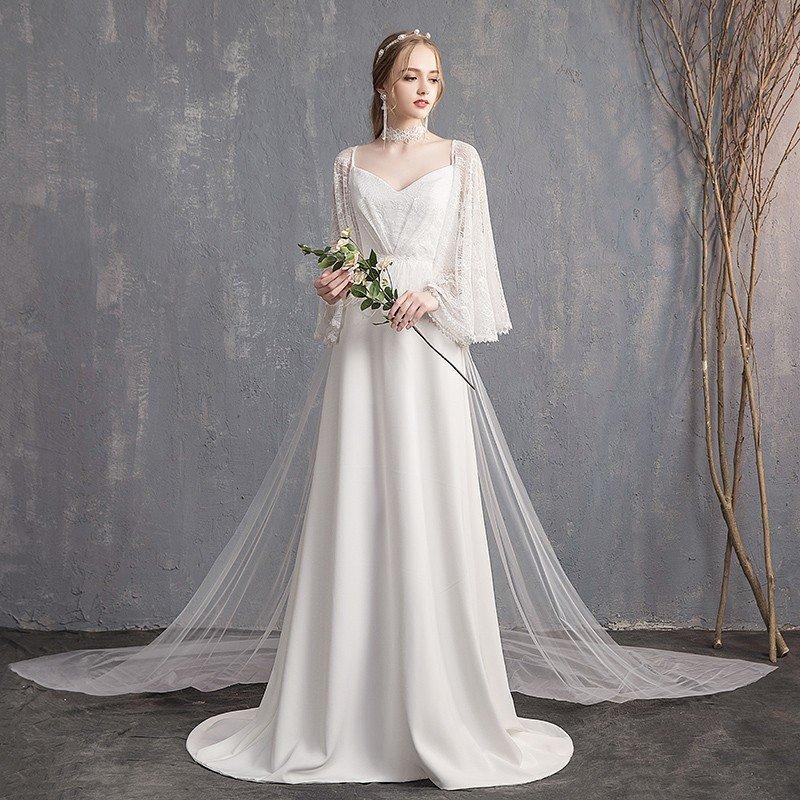ウエディングドレス aライン 白 安い 長袖 ウェディングドレス 花嫁