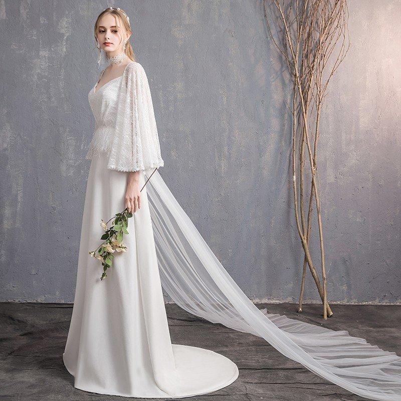 ウエディングドレス aライン 白 安い 長袖 ウェディングドレス 花嫁