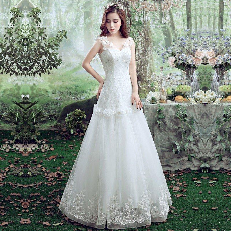 ウエディングドレス Aラインドレス 白 安い ウェディングドレス 花嫁 結婚式 ブライダル パーティードレス 二次会 ブライダル ロングドレス イブニングドレス_1