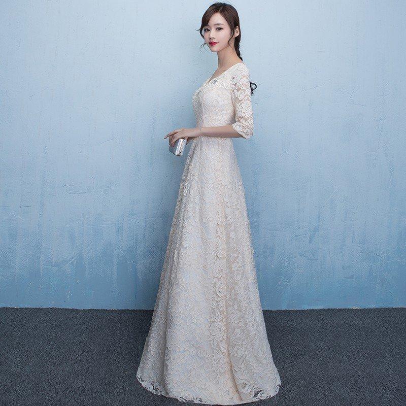 ウェディングドレス aラインドレス オフホワイト ウエディングドレス 二次会 花嫁 挙式 披露宴 ブライダル 結婚式 ロングドレス オフショルダー 袖付き ウエディングドレス aライン オフホワイト 袖あり レース ウェディング