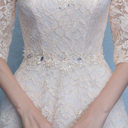 ウエディングドレス aライン オフホワイト 袖あり レース ウェディング