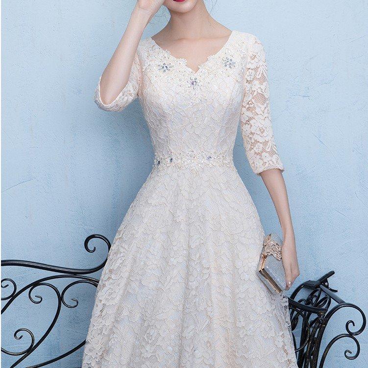 ウエディングドレス aライン オフホワイト 袖あり レース ウェディングドレス 花嫁 結婚式 ブライダル パーティー 二次会 ブライダル ロングドレス 安いの画像