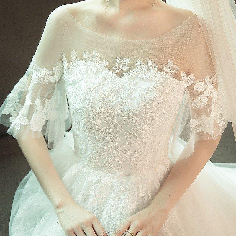 ウエディングドレス aライン 花嫁 結婚式 パーティードレス 白 安い 袖あり レース ウェディングドレス 二次会 ブライダル ロングドレス イブニングドレス_3