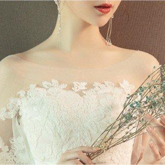 ウエディングドレス aライン 花嫁 結婚式 パーティードレス 白 安い 袖あり レース ウェディングドレス 二次会 ブライダル ロングドレス イブニングドレス_5