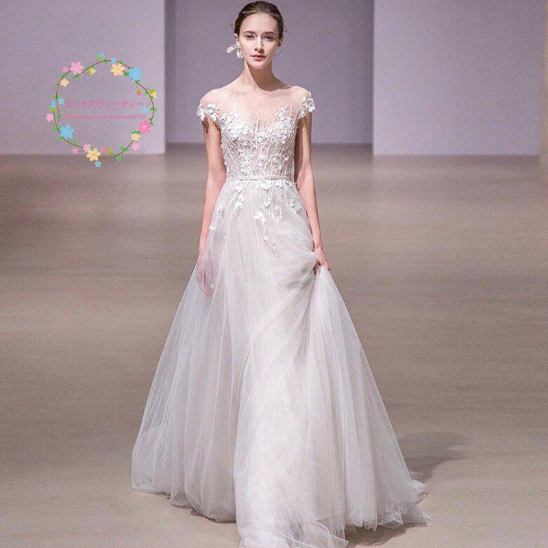 ウエディングドレス aライン 白 安い 袖あり 花嫁 結婚式 ブライダル