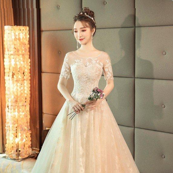 ウエディングドレス 安い 白 ロングドレス 袖あり 結婚式 花嫁 ブライダル ウエディングドレス aライン 二次会 パーティードレス 演奏会 フォーマルドレス_5