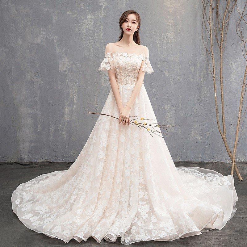 ウエディングドレス 安い 白 袖あり 上品 ロングドレス 結婚式 花嫁 