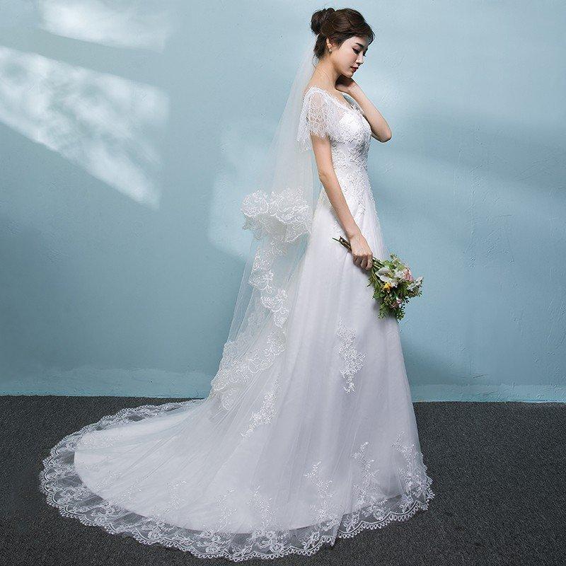 ウエディングドレス aライン 白 半袖 安い ウェディングドレス 花嫁 結婚式 ブライダル パーティードレス 二次会 ブライダル ロングドレス  イブニングドレス