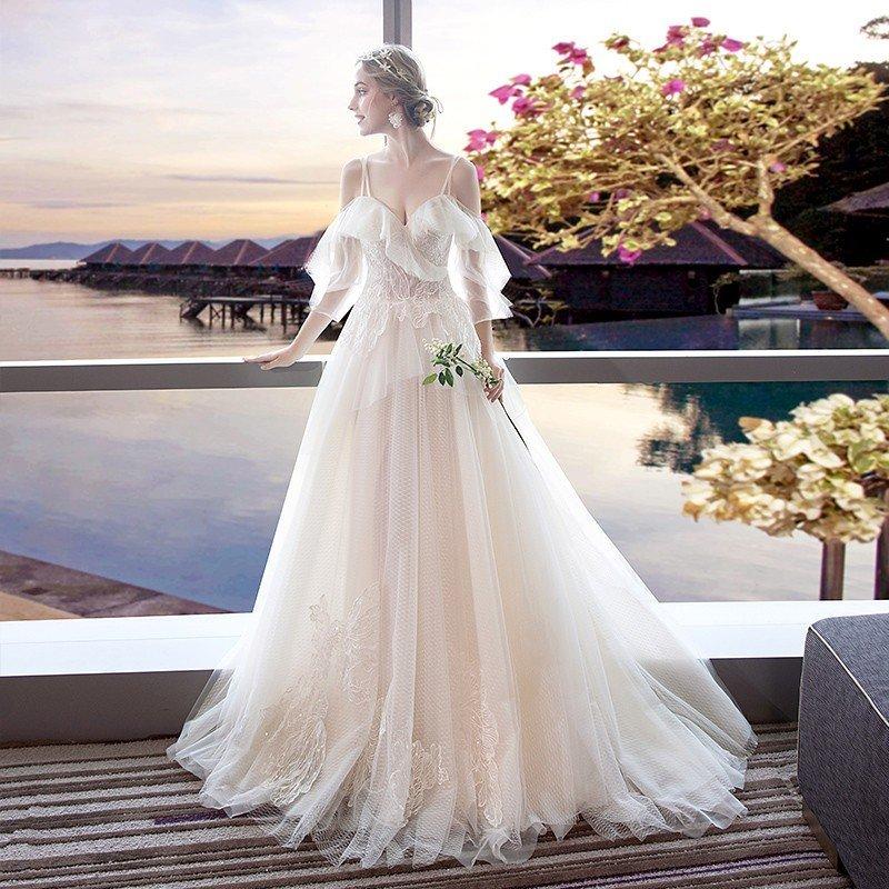 ウエディングドレス 安い 白 ロングドレス 結婚式 花嫁 ブライダル ウエディングドレス aライン 二次会 パーティードレス ピアノ演奏会 フォーマル  ドレス