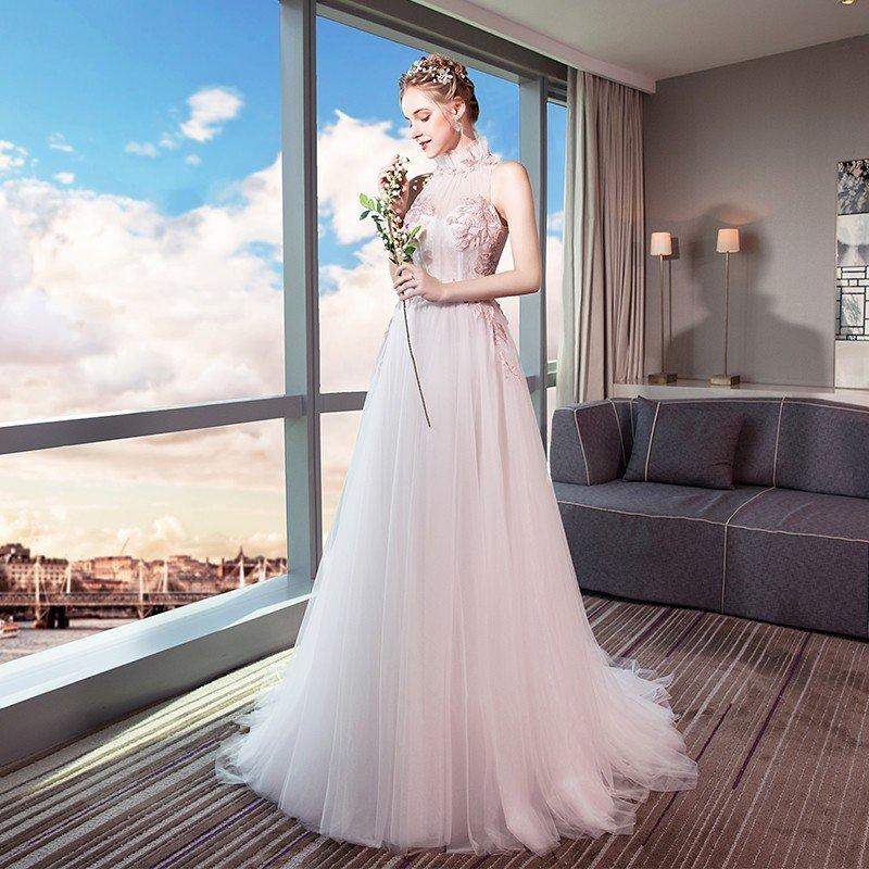 ウエディングドレス　白 レース ロングドレス 結婚式 花嫁 ブライダル ウエディングドレス aライン 二次会 パーティードレス ピアノ演奏会 フォーマルドレス_1