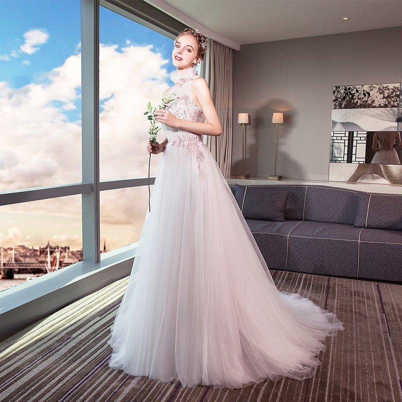 ウエディングドレス　白 レース ロングドレス 結婚式 花嫁 ブライダル ウエディングドレス aライン 二次会 パーティードレス ピアノ演奏会 フォーマルドレス_2