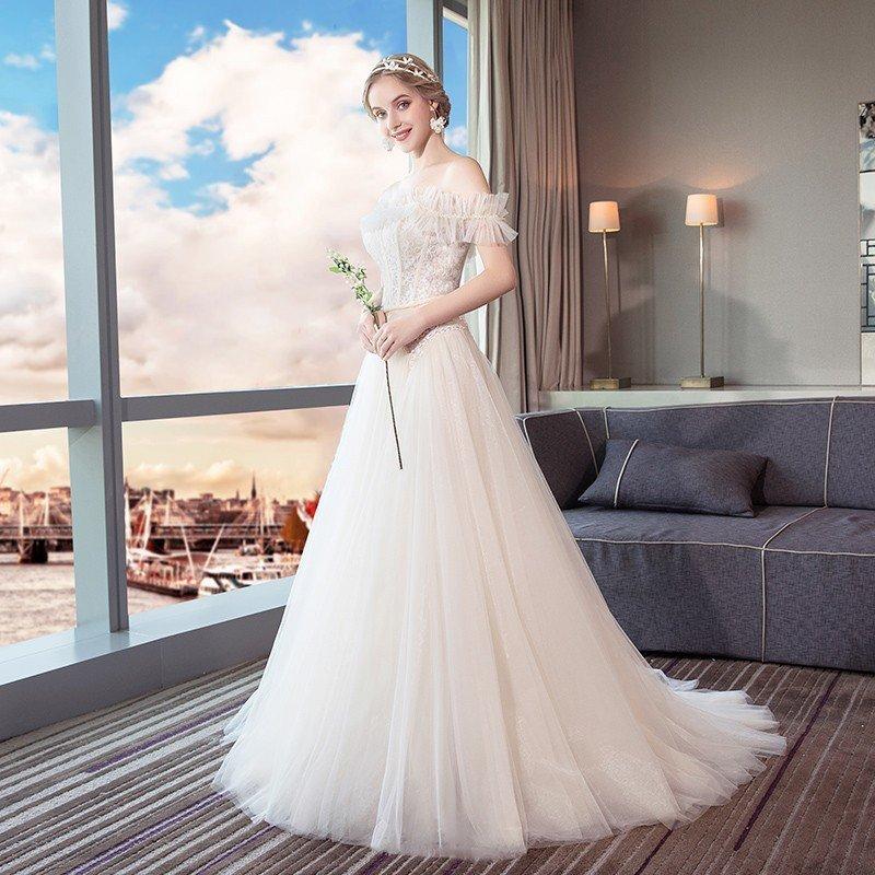 ウエディングドレス 結婚式 安い 白 レース ウエディングドレス ロングドレス 花嫁 ブライダル aライン 二次会 パーティードレス 演奏会 フォーマルドレス_1