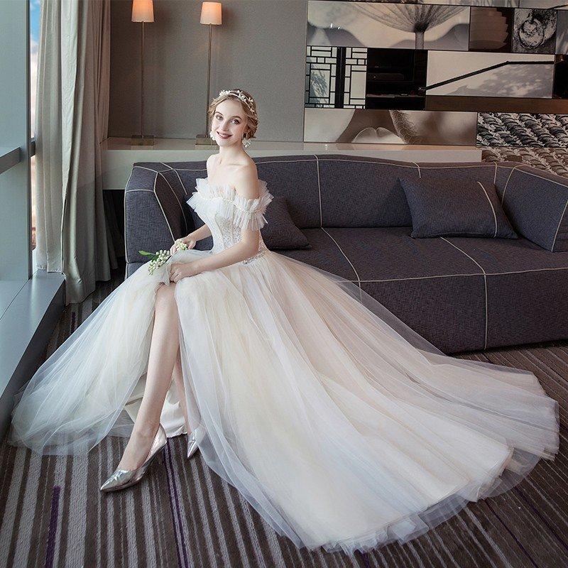 ウエディングドレス 結婚式 安い 白 レース ウエディングドレス ロングドレス 花嫁 ブライダル aライン 二次会 パーティードレス 演奏会 フォーマルドレス_4