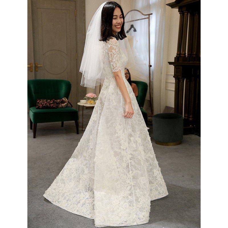 ウエディングドレス aライン 白 レース ボレル 安い ウェディングドレス Aラインドレス 花嫁 結婚式 パーティードレス 二次会 ブライダル ロングドレス