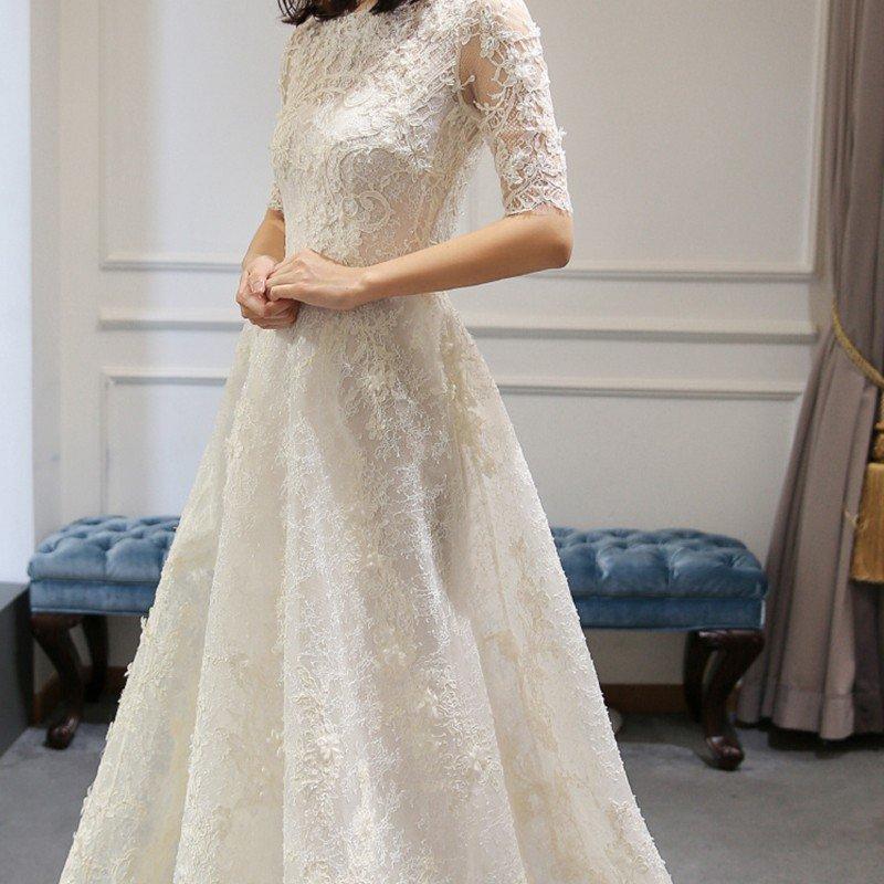 ウエディングドレス aライン 白 レース ボレル 安い ウェディングドレス Aラインドレス 花嫁 結婚式 パーティードレス 二次会 ブライダル ロングドレス_1