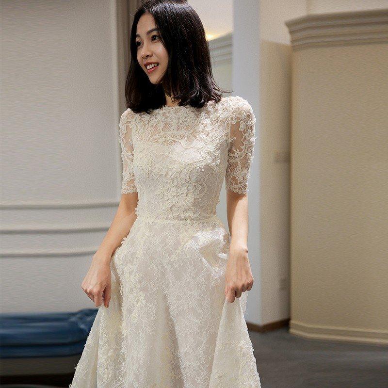 ウエディングドレス aライン 白 レース ボレル 安い ウェディングドレス Aラインドレス 花嫁 結婚式 パーティードレス 二次会 ブライダル ロングドレス_4