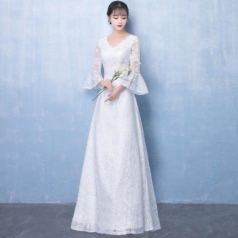 ウエディングドレス 安い 白 レース ロングドレス 結婚式 花嫁