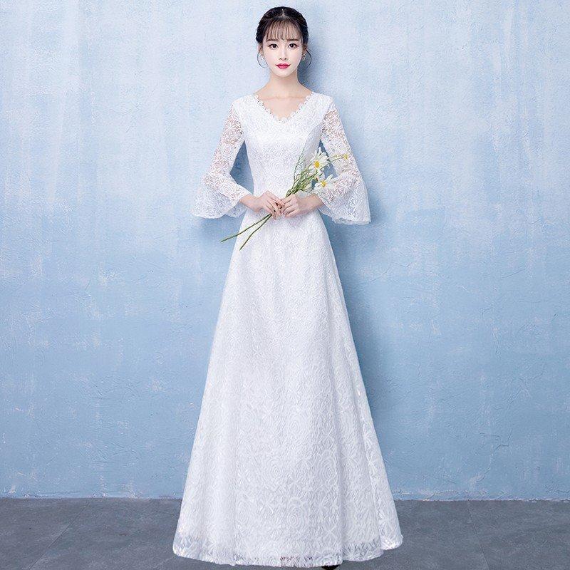 ウエディングドレス 安い 白 レース ロングドレス 結婚式 花嫁 
