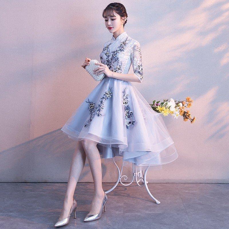 カラードレス ミニ 七分袖 前ミニ丈 結婚式 10代 20代 30代 披露宴