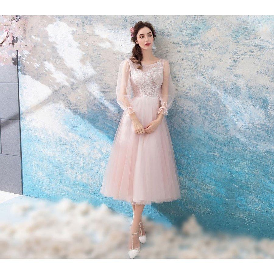 カラードレス 長袖 ミニドレス ピンク パーティードレス 結婚式 安い 花嫁 フォーマルドレス 演奏会 イブニングドレス 二次会 カクテルドレス 10代 20代 30代_2
