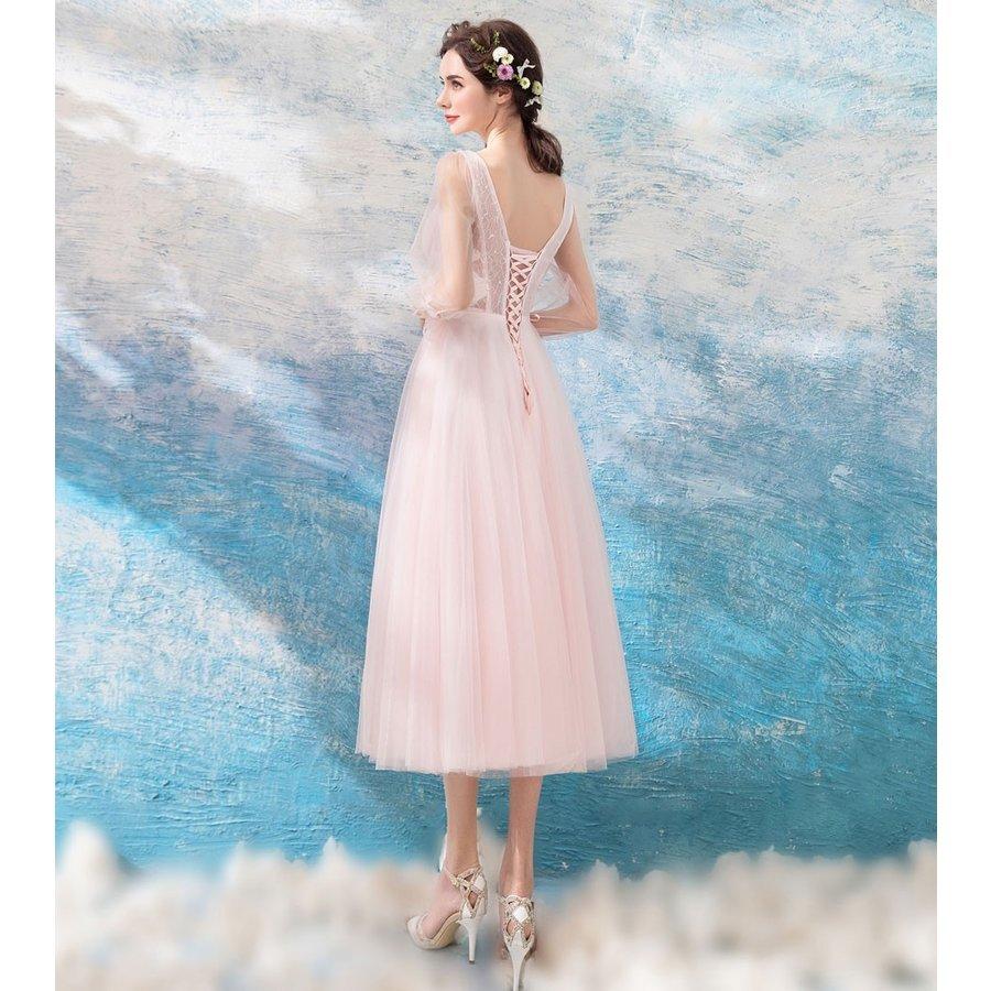 カラードレス 長袖 ミニドレス ピンク パーティードレス 結婚式 安い 花嫁 フォーマルドレス 演奏会 イブニングドレス 二次会 カクテルドレス 10代 20代 30代_5