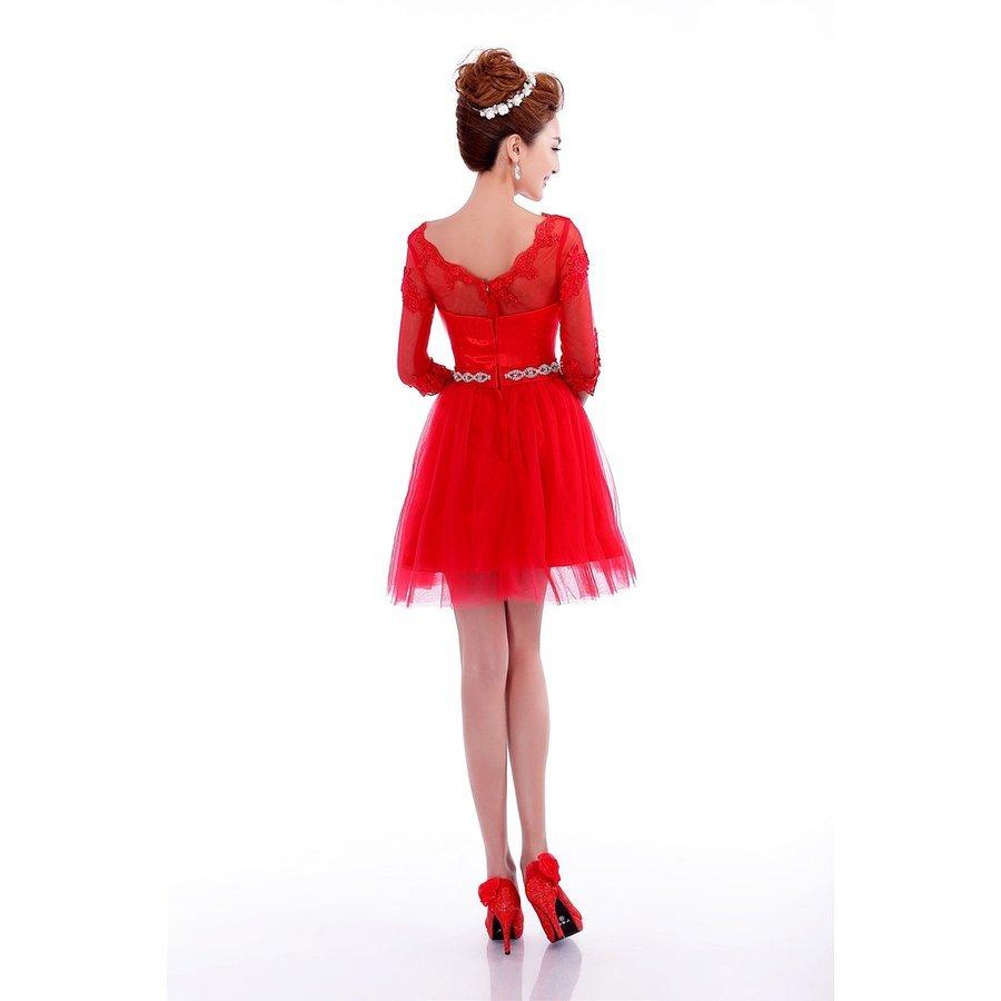 ミニドレス 安い 結婚... : レディース服 カラードレス 赤 国産低価