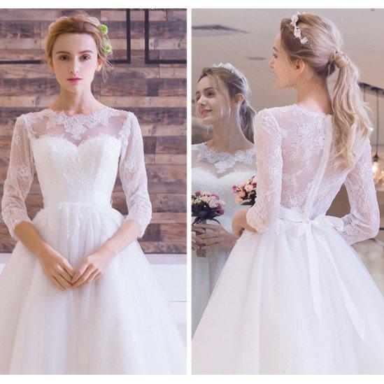 ウエディングミニドレス 白 安い 上品 レース 袖あり 結婚式 ワンピース 発表会 演奏会 披露宴 ミニドレス パーティードレス 二次会 ウエディングドレス 花嫁