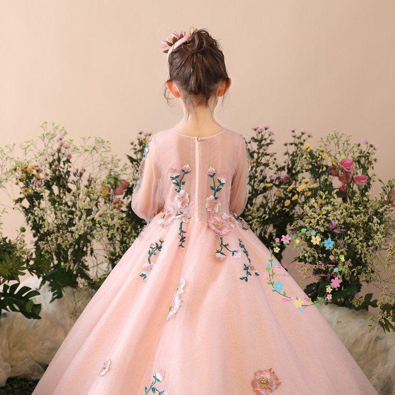 子供ドレス ピアノ発表会 ピンク 安い キッズドレス 長袖 ロングドレス